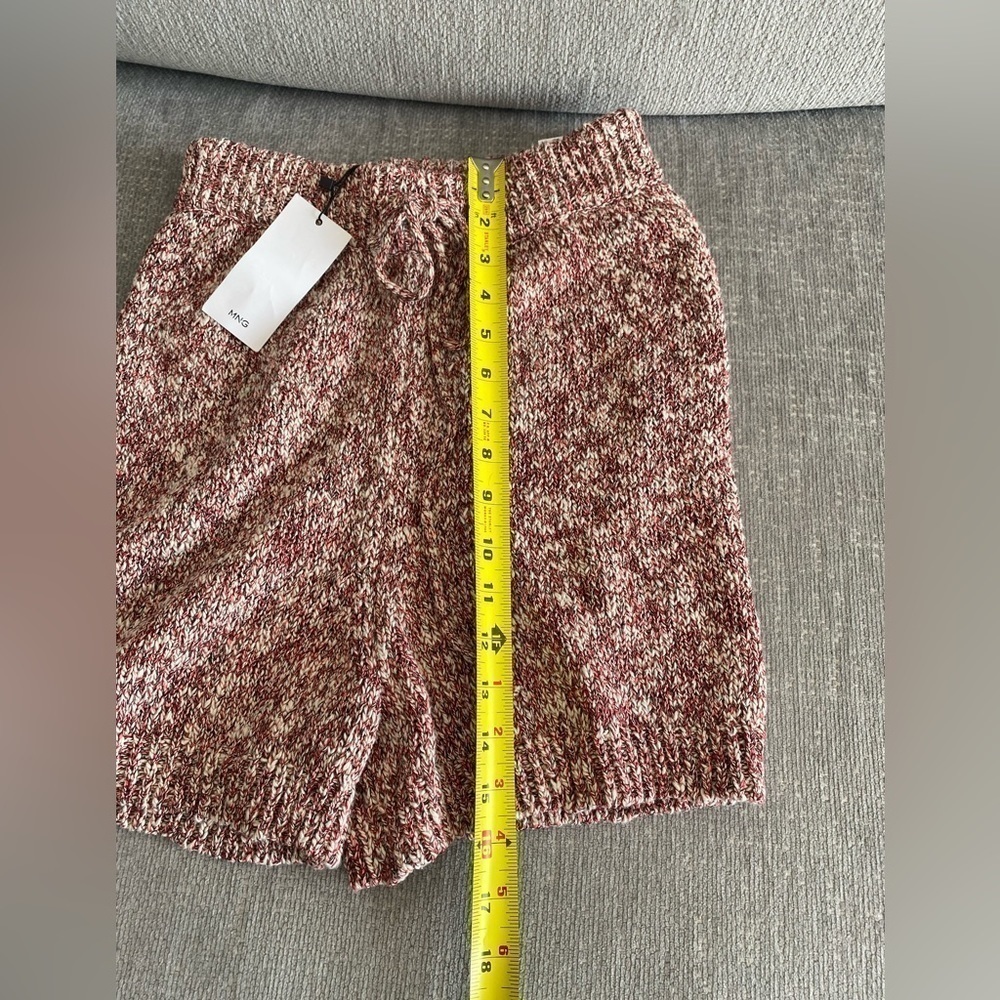 MANGO High Waist Flecked Burgundy Knit Shorts Cotton S Size S - Picture 8 of 11